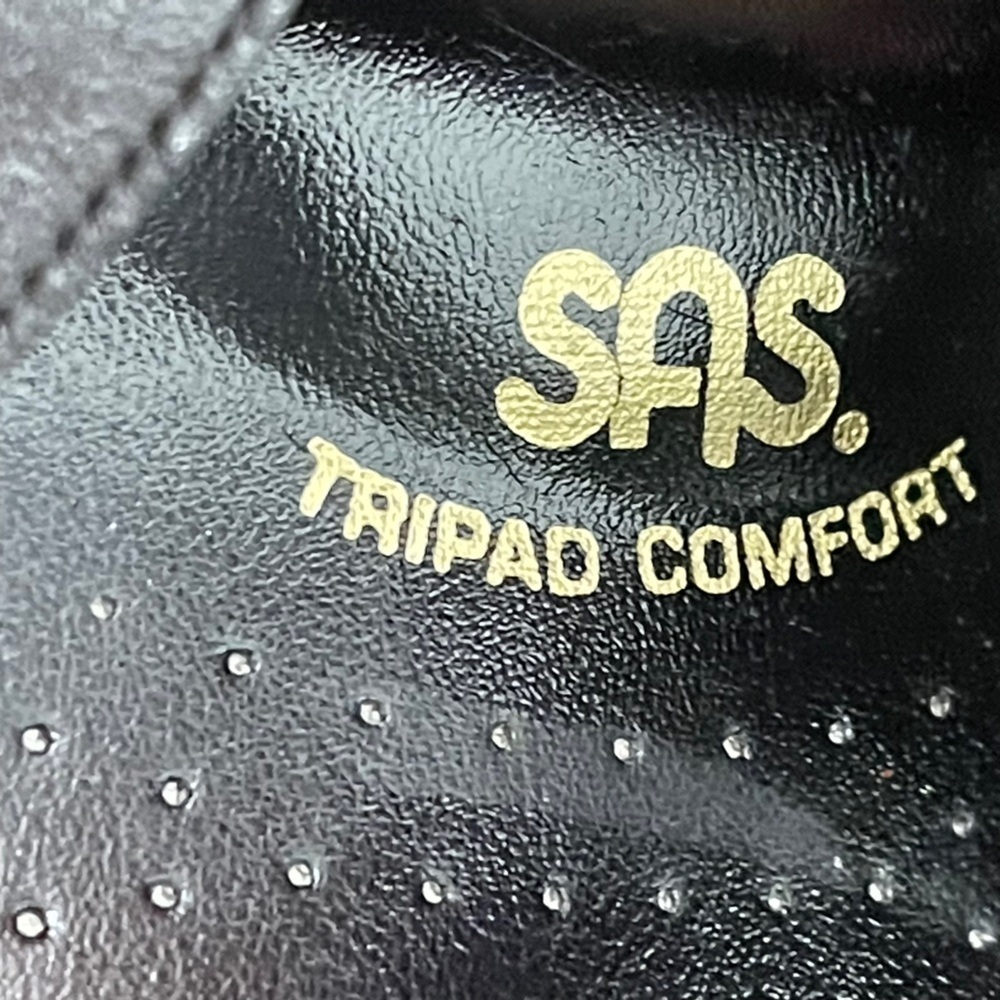 Vintage SAS Black Leather Slingback Open Toe Strappy Wedge Sandals Size 11 - Picture 8 of 9